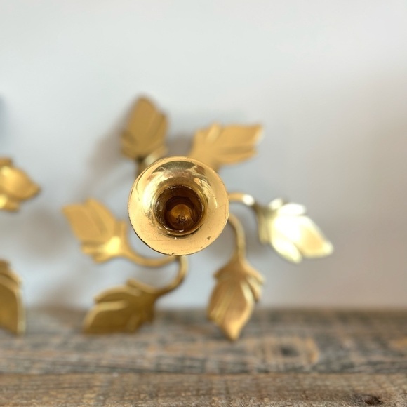 Brass leaf base candlesticks set 2 - Picture 5 of 6